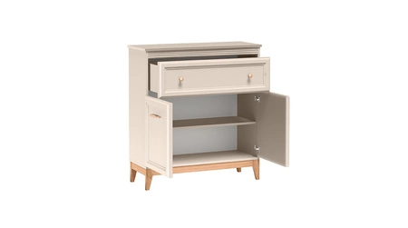 Komoda Windsor 92 cm beżowy / dąb wysoka komoda z szufladą do przedpokoju wyrafinowany design skośne nogi wykonane z litego drewna