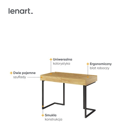 Biurko Teen Flex 110 cm hikora naturalna / raw steel designerskie biurko z szufladami doskonale odnajdzie się w domowym biurze