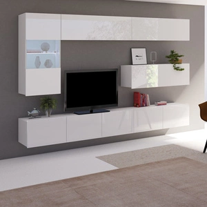 Meblościanka Apulia IV biały połysk wyjątkowo stylowa meblościanka proste bryły wpisujące się w każde wnętrze