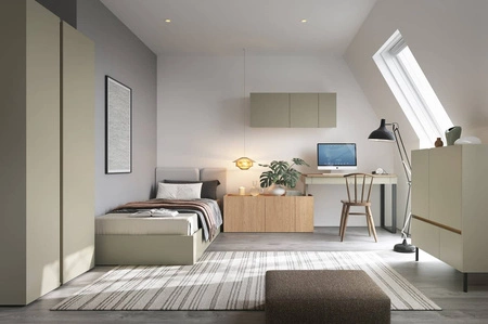 Półka wisząca z drzwiami Paguro 120 cm eukaliptus / dąb baltic dune nowoczesna i praktyczna funkcjonalny mebel do pokoju młodzieżowego czy salonu