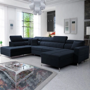 Narożnik z funkcją spania Nausa VI granatowy prawostronny stylowy narożnik do salonu o komfortowym wykończeniu tkanina typu velvet