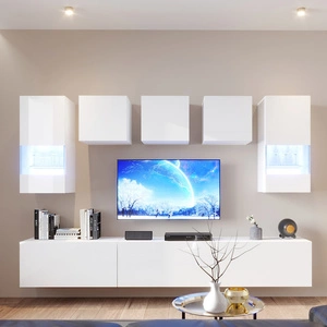 Meblościanka Kateri biała / biały połysk uniwersalna meblościanka do salonu o lekkiej stylistyce idealnie wkomponuje się w każde wnętrze