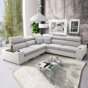 Narożnik z funkcją spania Provo III siwy / biały lewostronny narożnik z pojemnikiem na pościel i regulowanymi zagłówkami