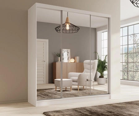 Szafa przesuwna z lustrem Tola 200 cm biała połączenie nowoczesnego designu z praktycznością szafa z wewnętrznymi szufladami