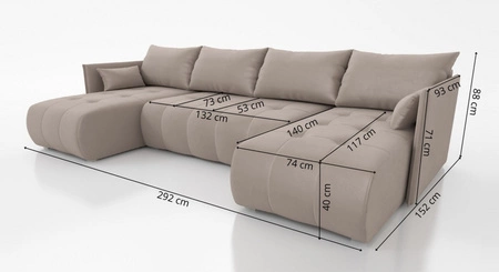 Narożnik z funkcją spania Selva U szary ciekawie prezentujący się narożnik wykonany z miękkiej tkaniny typu velvet