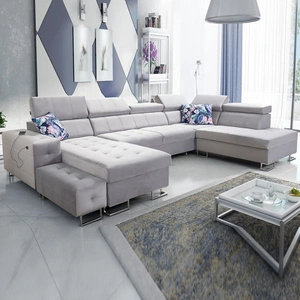 Narożnik z funkcją spania Hampton VI szary popiel lewostronny funkcjonalny narożnik do salonu z ruchomą dostawką oraz półką