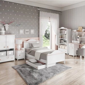 Zestaw mebli Luna biały / różowy eleganckie i stylowe meble do pokoju dziewczęcego o subtelnym wykończeniu modna kolorystyka