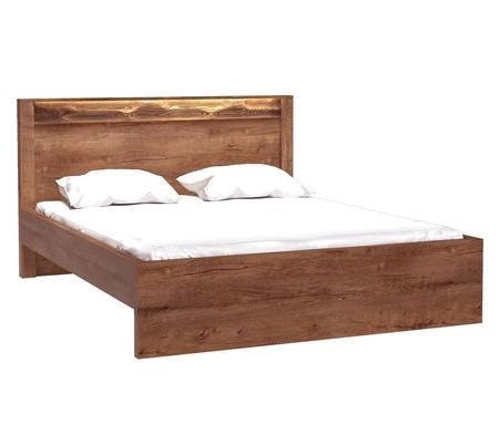 Zestaw mebli do sypialni Indiana jesion jasny gustowna stylistyka mebli ozdobna deska na frontach oświetlona LED subtelne srebrne uchwyty