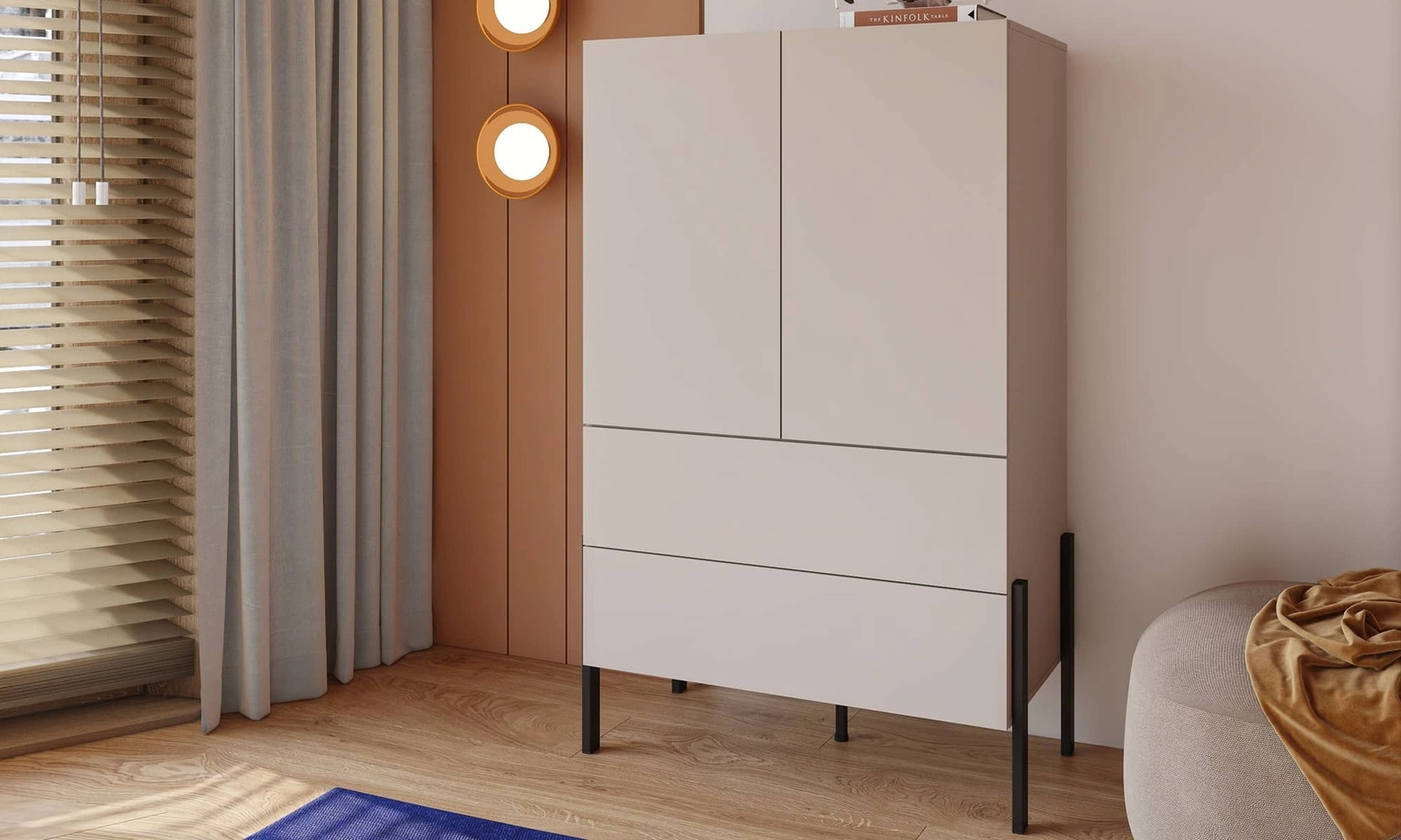 Komoda wysoka Jukon S 90 cm w kolorze beżowym