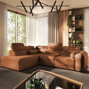 Narożnik z funkcją spania Cantare VII ceglasty lewostronny narożnik z pojemnikiem na pościel wykonany z trwałej tkaniny typu plusz