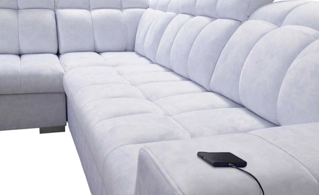 Narożnik z funkcją spania Luigi VII turkusowy lewostronny komfortowy narożnik rozkładany utrzymany w nowoczesnej formie