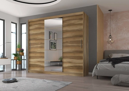 Szafa przesuwna z lustrem Erwin 235 cm dąb murano pojemna i stylowa szafa do sypialni z wewnętrznymi szufladami solidne wykonanie