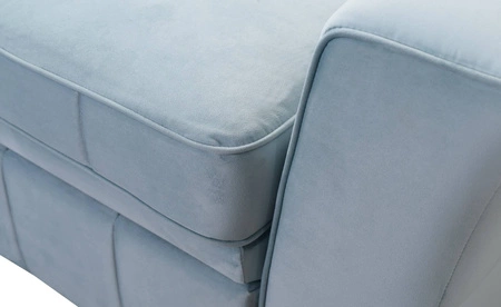 Narożnik z funkcją spania Rava II żółty lewostronny velvet komfortowy narożnik z pojemnikiem na pościel wielofunkcyjna lampka