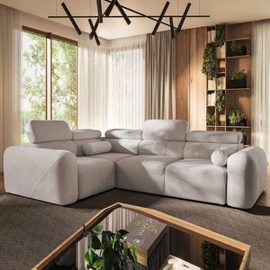 Narożnik z funkcją spania Cantare II kość słoniowa lewostronny komfortowy narożnik do salonu o stylowym charakterze miękka tkanina