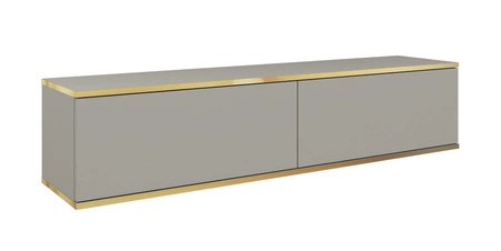 Szafka RTV wisząca Luxury 135 cm szara zachwyci miłośników eleganckich aranżacji w nowoczesnym stylu korpus zwieńczony złotą listwą