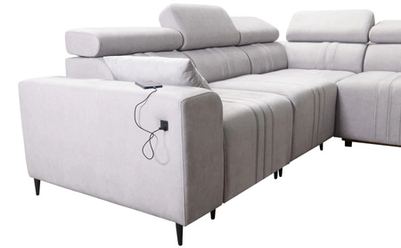 Narożnik z funkcją spania Castel III beżowy lewostronny narożnik z dwoma pojemnikami na pościel regulowane zagłówki