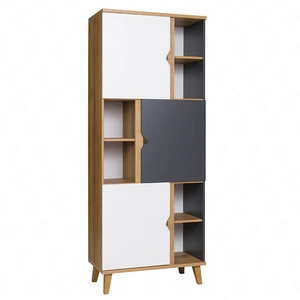Regał z drzwiami Memone 80 cm dąb złoty / biały / grafitowy idealny regał do pokoju młodzieżowego lub pokoju dziecka w stylu skandynawskim