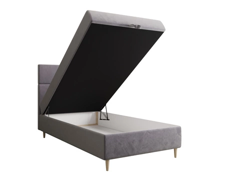 Łóżko kontynentalne Bing 90x200 jasny szary w nowoczesnym skandynawskim stylu z tapicerowanym zagłówkiem łóżko z pojemnikiem