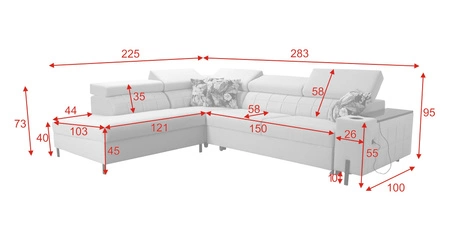 Narożnik z funkcją spania Belvi III siwy lewostronny komfortowy i elegancki narożnik do salonu z praktycznym schowkiem w boczku