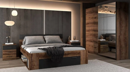 Łóżko z szufladą Beta 160x200 cm dąb monastery / czarny to idealne łóżko do sypialni lub pokoju młodzieżowego z zagłówkiem