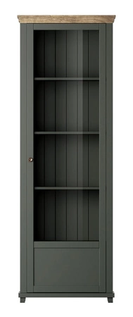 Witryna Evora 71 cm butelkowa zieleń / dąb lefkas prawa zachwyci miłośników wyrazistych wnętrz idealna do salonu oraz jadalni