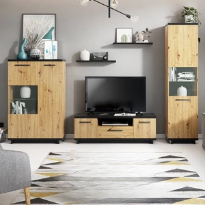 Meblościanka Simi GB dąb artisan / czarny klasyczna forma mebli wykonanie z wysokiej jakości płyty laminowanej idealna meblościanka do salonu