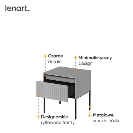 Szafka nocna Trend szara elegancka szafka z szufladą do sypialni dyskretne oświetlenie LED oraz gustowny ryflowany front