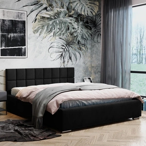 Łóżko tapicerowane Nessa 160x200 czarne stylowe łóżko z pojemnikiem na pościel wygodny zagłówek zachwyca eleganckim designem