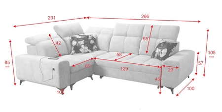 Narożnik z funkcją spania Buffalo II miodowy lewostronny funkcjonalny i stylowy narożnik rozkładany z regulowanymi zagłówkami
