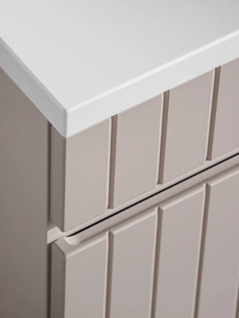 Szafka pod umywalkę Iconic 100 cm beżowa stylowy design szafki z eleganckimi ryflowaniami pojemna szuflada z systemem cichego domykania