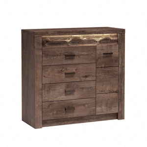 Komoda z szufladami Indiana 108 cm jesion ciemny elegancka stylistyka komody ozdobna deska na froncie komody oświetlona LED