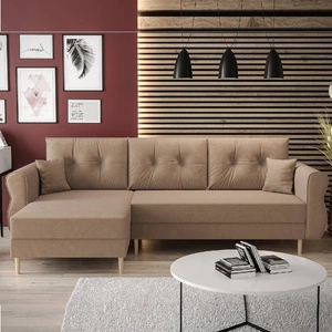 Narożnik z funkcją spania Wilkins jasny brąz lewostronny stylowy i nowoczesny design wpisujący się w każdą aranżację