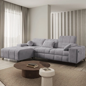 Narożnik z funkcją spania Penejos jasny szary lewostronny elegancki narożnik z pojemnikiem na pościel komfortowe regulowane zagłówki