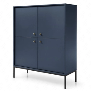Komoda wysoka Mono 104 cm granatowa minimalistyczny design stylowy złoty uchwyt prosta forma wzbogacona o metalowe elementy