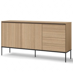 Komoda z szufladami Visso 167 cm dąb linearny pojemna komoda wsparta na metalowej podstawie bezuchwytowe fronty