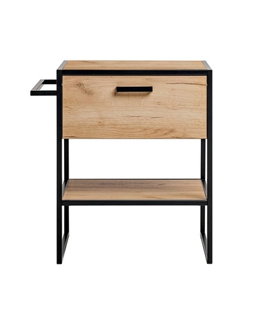 Zestaw mebli łazienkowych Brooklin dąb craft złoty stylowy zestaw z szafką pod umywalkę nablatową industrialny charakter brył