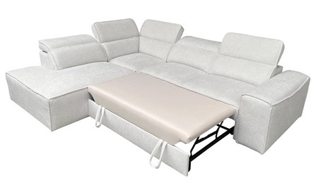 Narożnik z funkcją spania Viano VII szary popiel lewostronny modny i stylowy narożnik z regulowanymi zagłówkami ozdobne poduszki