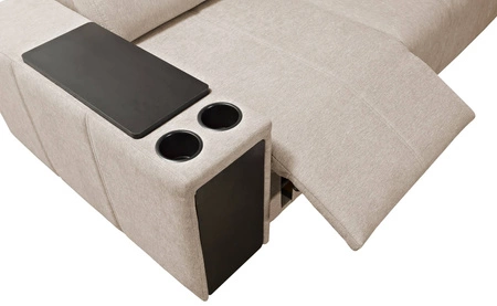 Narożnik z funkcją spania Tesalia IV Lux miodowy prawostronny stylowy narożnik z wysuwanym podnóżkiem oraz funkcją przesuwanego oparcia