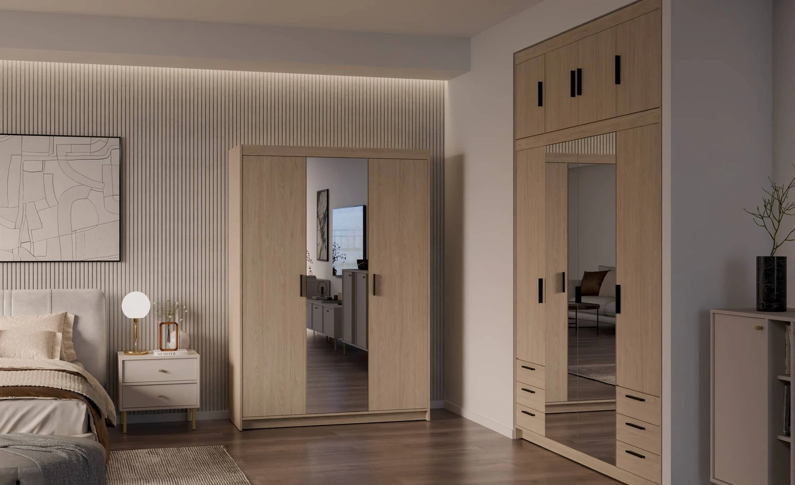 Szafa z lustrem Rene 133 cm w kolorze dąb olejowany