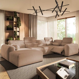 Narożnik z funkcją spania Cantare IV Lux łososiowy lewostronny starannie wykonany narożnik do salonu z podnoszonym podnóżkiem