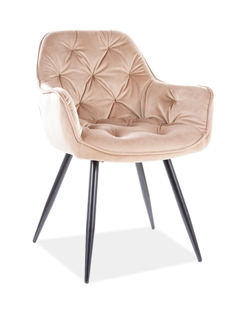 Krzesło tapicerowane Cherry 43x45 cm beżowe nowoczesne oraz funkcjonalne krzesło kubełkowe z metalowymi nogami 