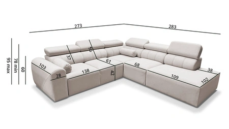 Narożnik z funkcją spania Cantare IX łososiowy prawostronny komfortowy narożnik rozkładany nowoczesny design pluszowa tkanina