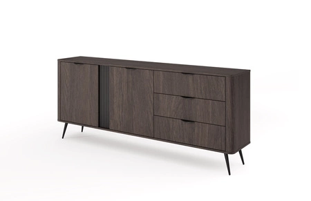 Komoda z szufladami Veris 195 cm dąb dunin / czarny nowoczesny design komody do salonu stylowe uchwyty krawędziowe modna kolorystyka