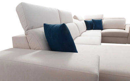 Narożnik z funkcją spania Kelly IV czarny lewostronny pleciony komfortowy narożnik regulowane zagłówki bok wykończony lamelami