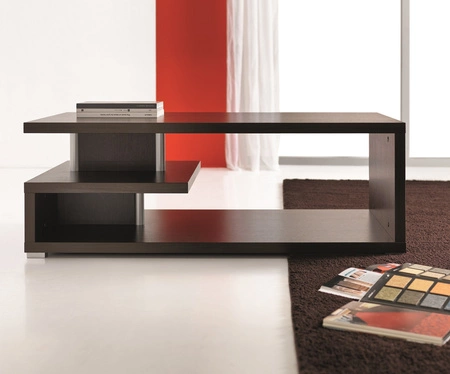 Stolik kawowy Edyp 68 cm kasztan wenge nowoczesny design mebla obrzeża stolika kawowego wykończone zostały specjalną okleiną