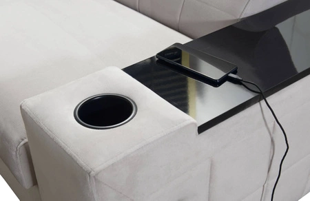 Narożnik z funkcją spania Belvi II turkusowy prawostronny elegancki i ergonomiczny narożnik do salonu praktyczny schowek w boczku