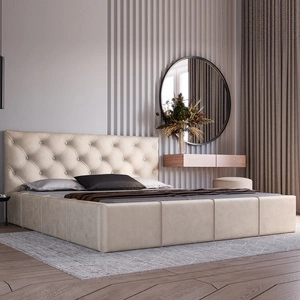 Łóżko tapicerowane Eliza 180x200 beżowe stylowe łóżko z pojemnikiem na pościel wygodny zagłówek zachwyca eleganckim designem