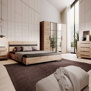 Zestaw mebli do sypialni Malen dąb artisan / czarny nowoczesne meble w minimalistycznym stylu osadzone na wysokiej podstawie