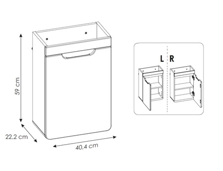 Szafka pod umywalkę Aruba 40 cm dąb craft złoty / biały połysk nowoczesna szafka do łazienki oryginalny zaokrąglony kształt korpusu