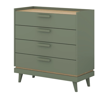 Komoda z szufladami Scandia 90 cm zielona / dąb olejowany stylowy design komody osadzonej na wysokich nogach idealna do salonu lub pokoju nastolatka